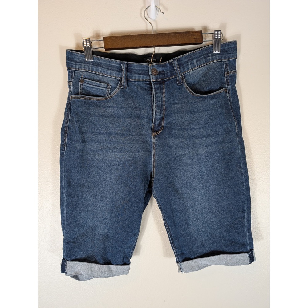 Curve Appeal Womens Size 10/30 Denim Bermuda Shorts Medium Wash Cuffed Stretch
